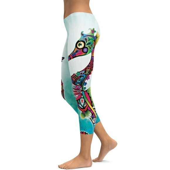 Gearbunch Colorful Ornamental Seahorse Capri Leggings Large - Picture 7 of 10